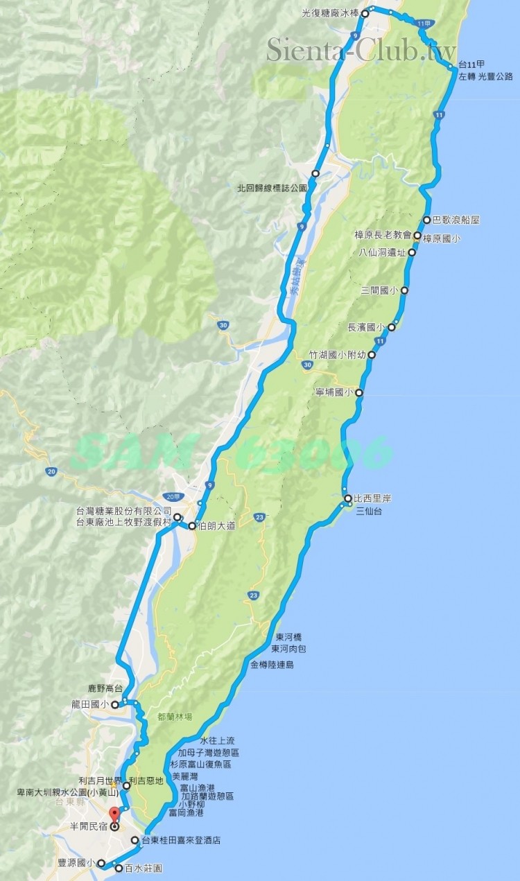 總里程 813 km：新營→南迴→台東→台11→台11甲→花蓮光復糖廠→台9→台東→南迴→新營 ...